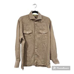 Havana Nines Khaki Button Down Linen Shirt Size L